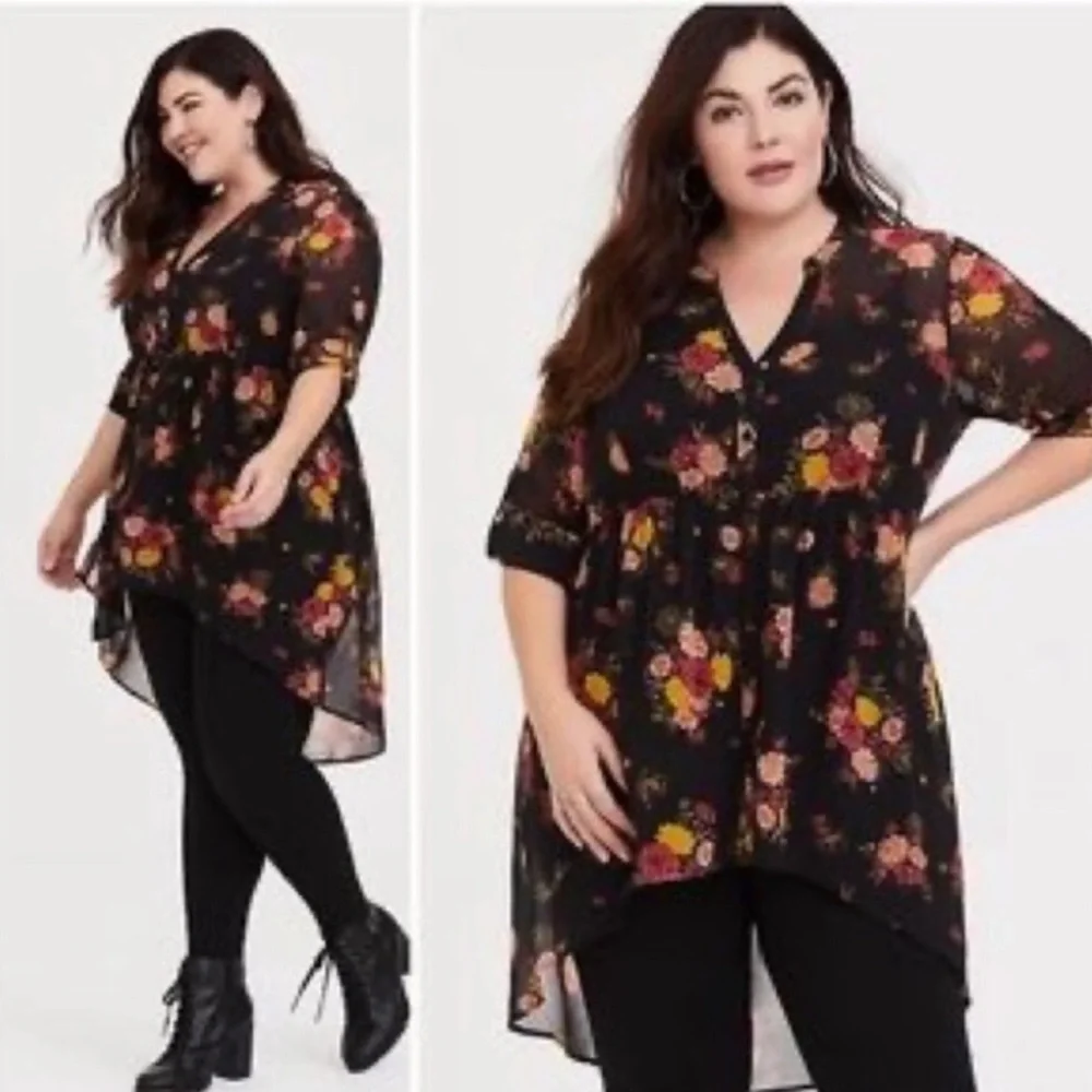 Torrid Black Floral Top - Picture 2 of 7
